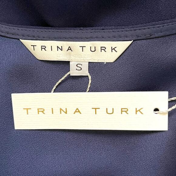 Trina Turk One Shoulder 3/4 Sleeve Asymmetric Top Navy Blue Women Size Small NWT - Picture 6 of 7